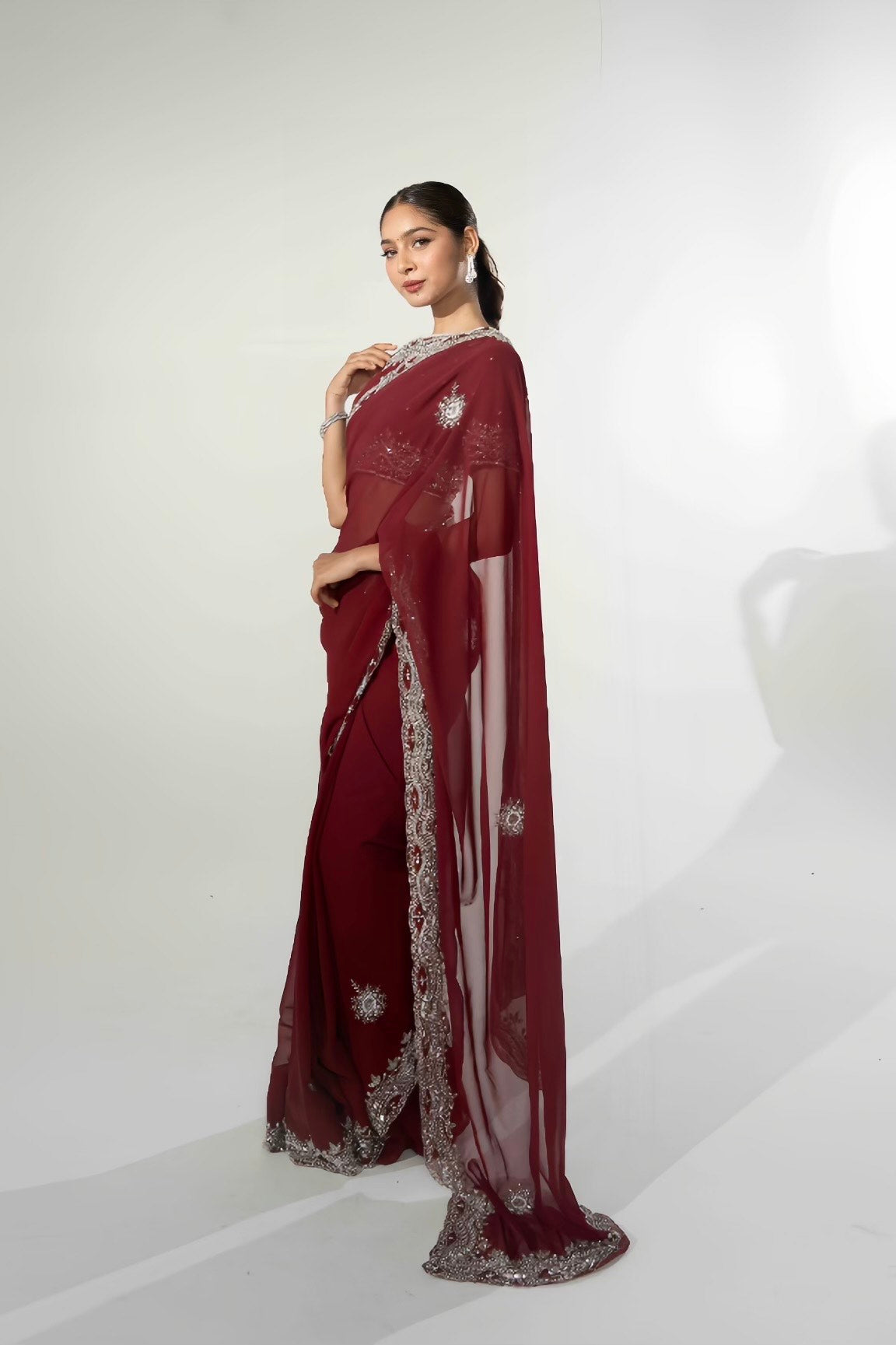 Hangma Maroon Hand Embellished Saree