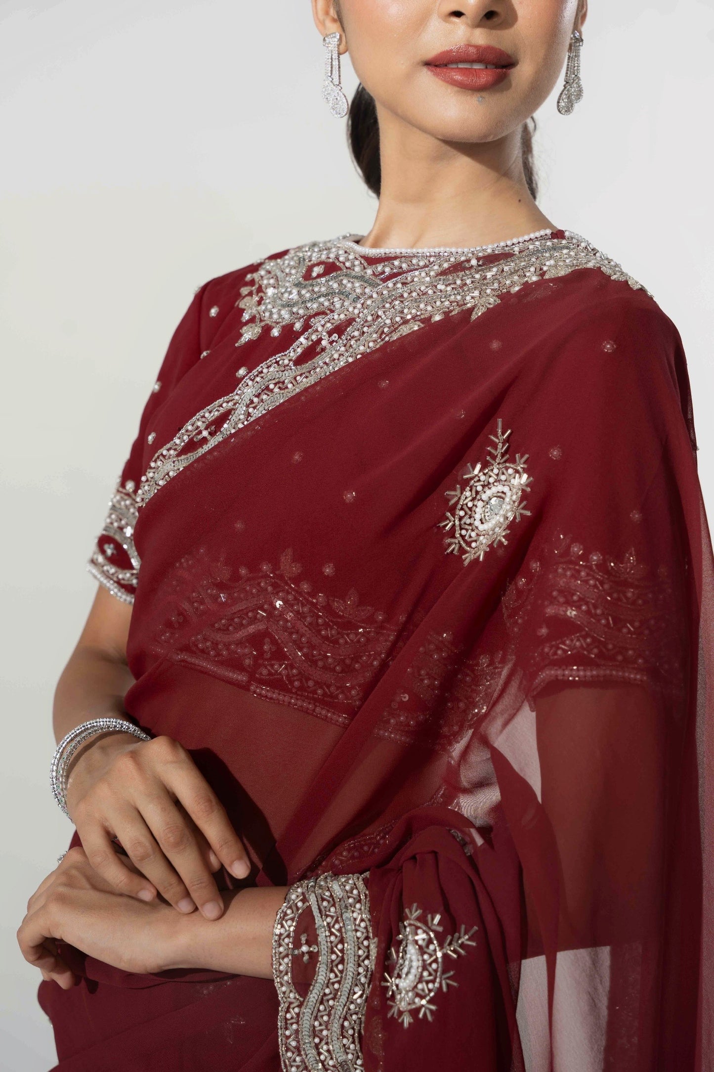 Hangma Maroon Hand Embellished Saree