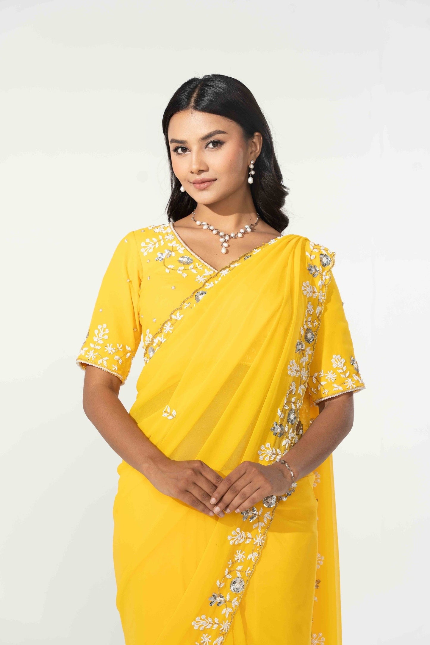 Nam Yellow Hand Embellished Saree