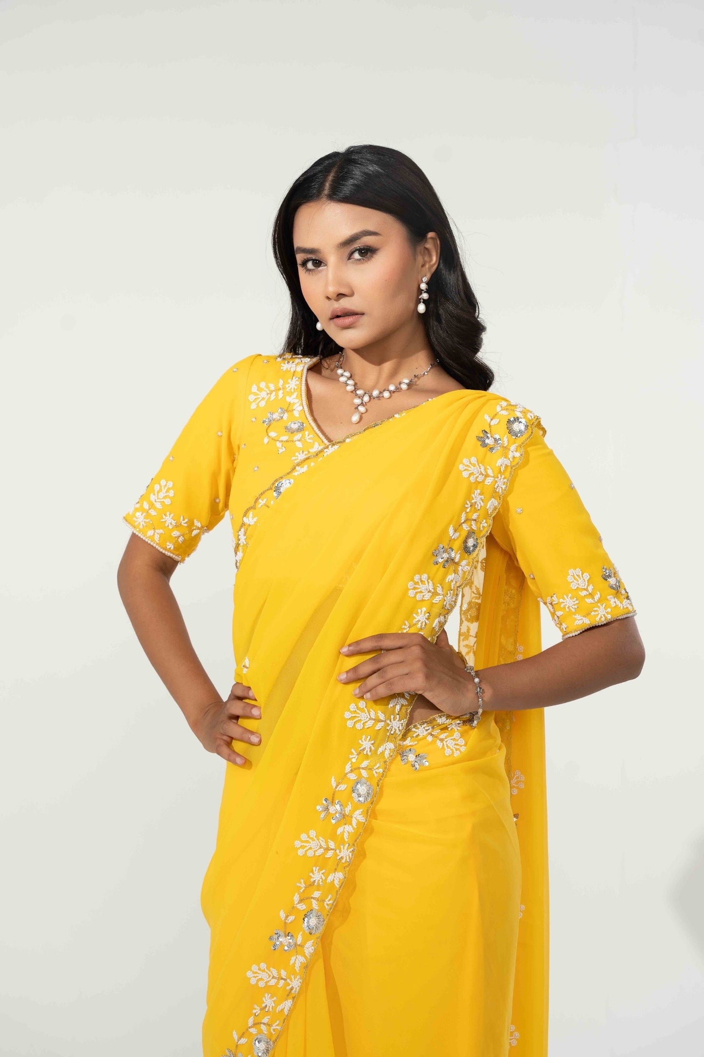 Nam Yellow Hand Embellished Saree