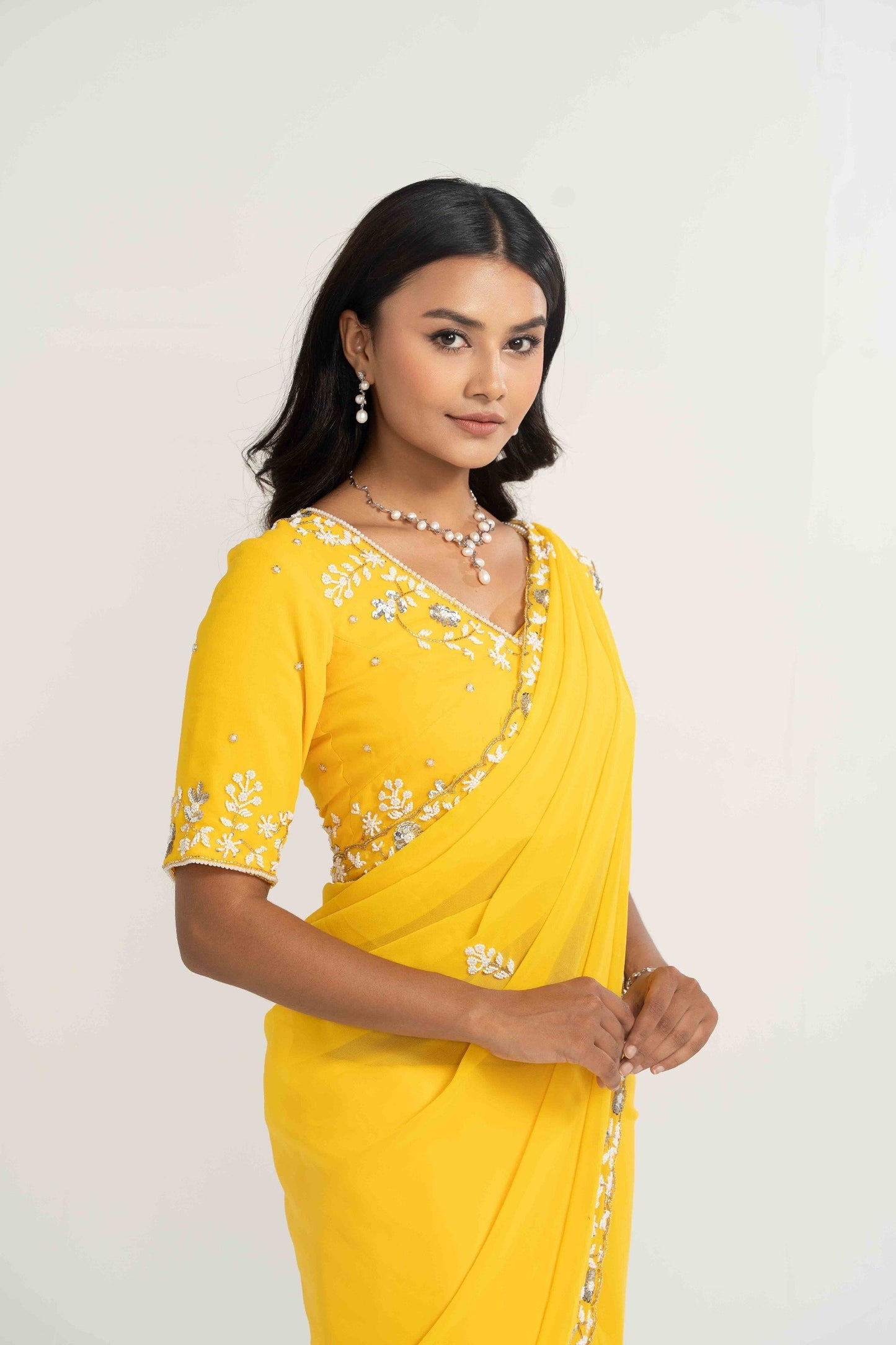 Nam Yellow Hand Embellished Saree