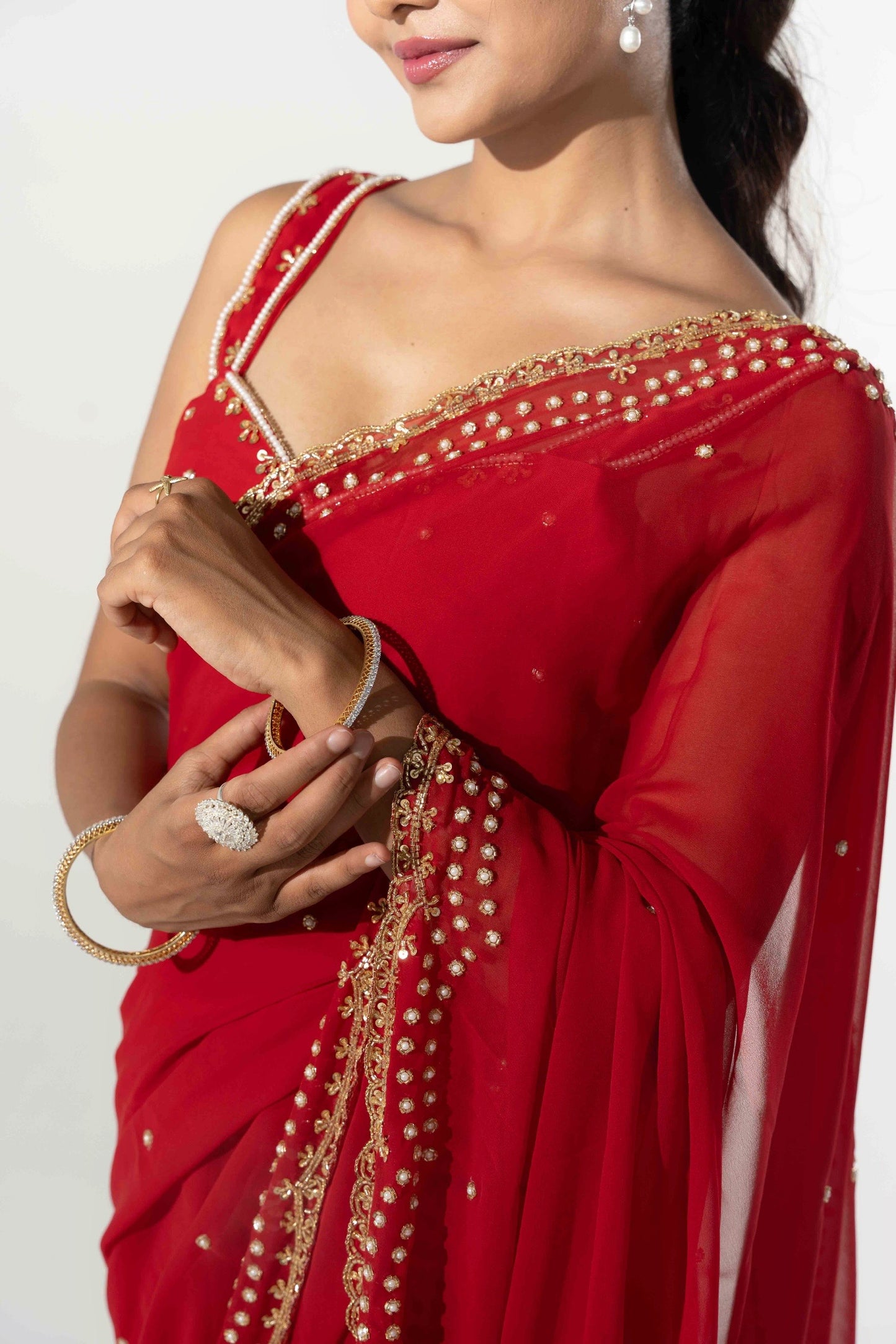 Mimma Red Hand Embellished Saree