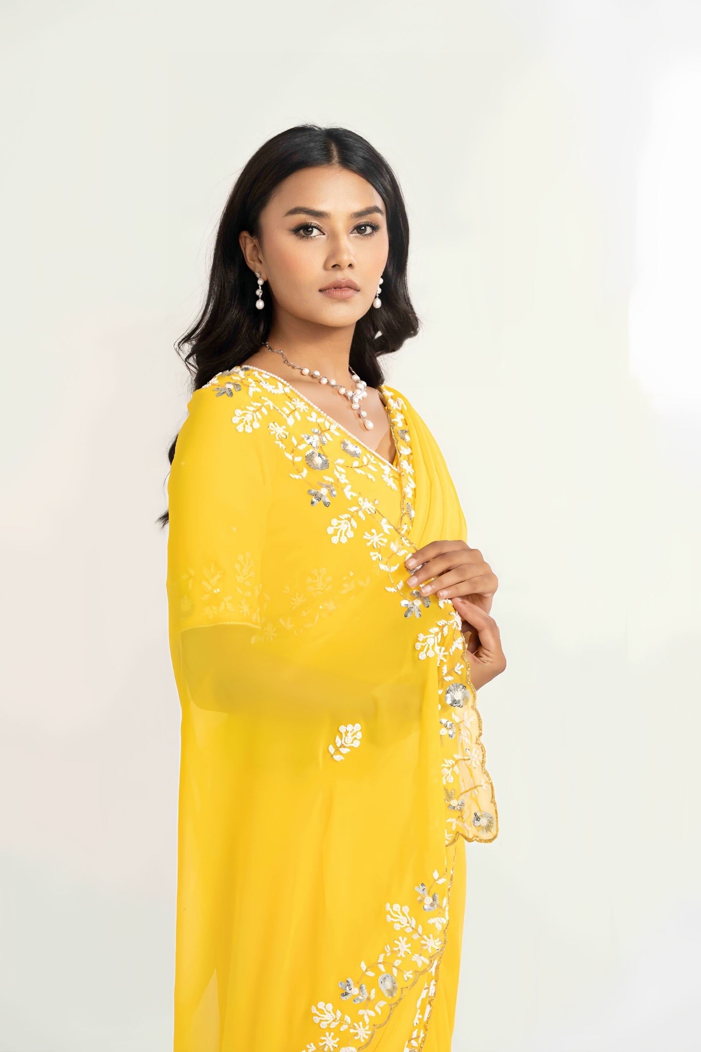 Nam Yellow Hand Embellished Saree