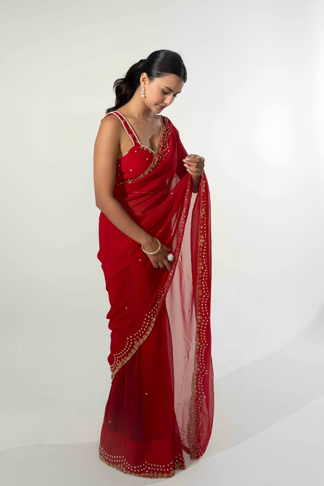 Mimma Red Hand Embellished Saree