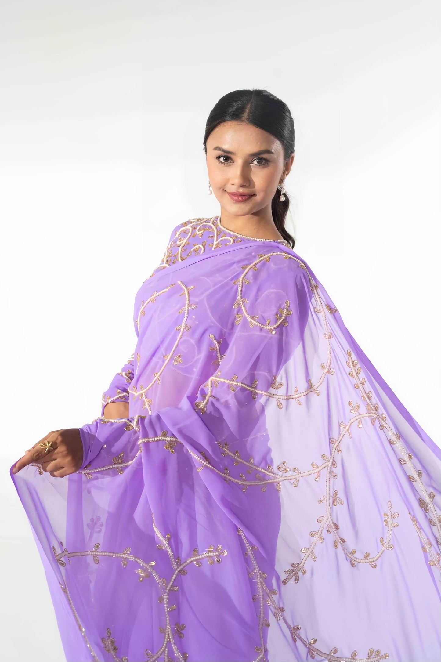 Ritual Purpal Hand Embellished Saree