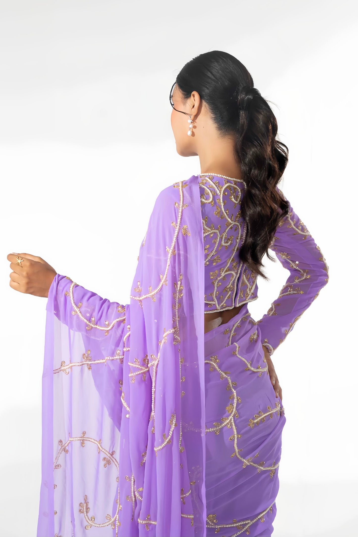 Ritual Purpal Hand Embellished Saree
