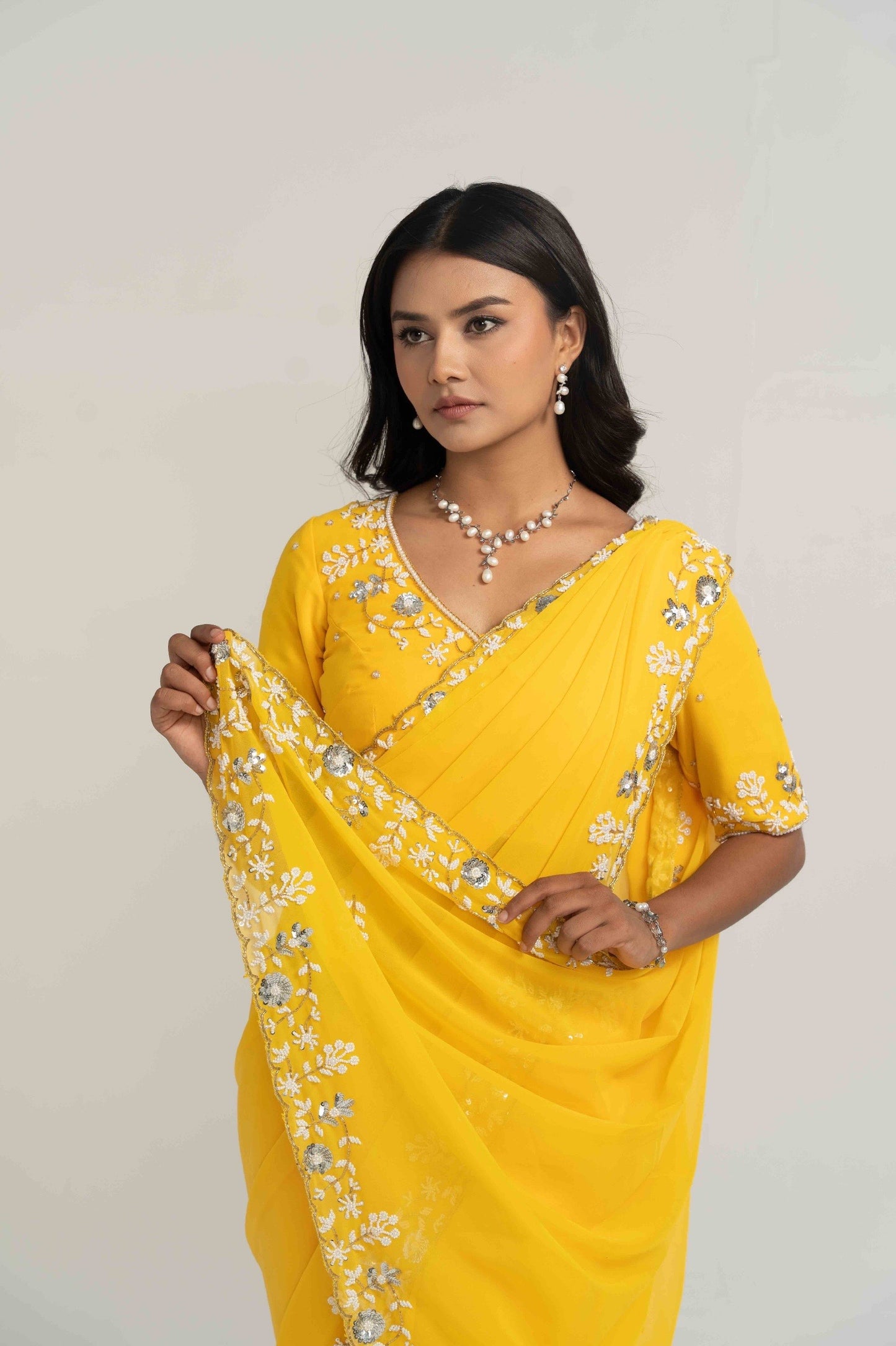 Nam Yellow Hand Embellished Saree