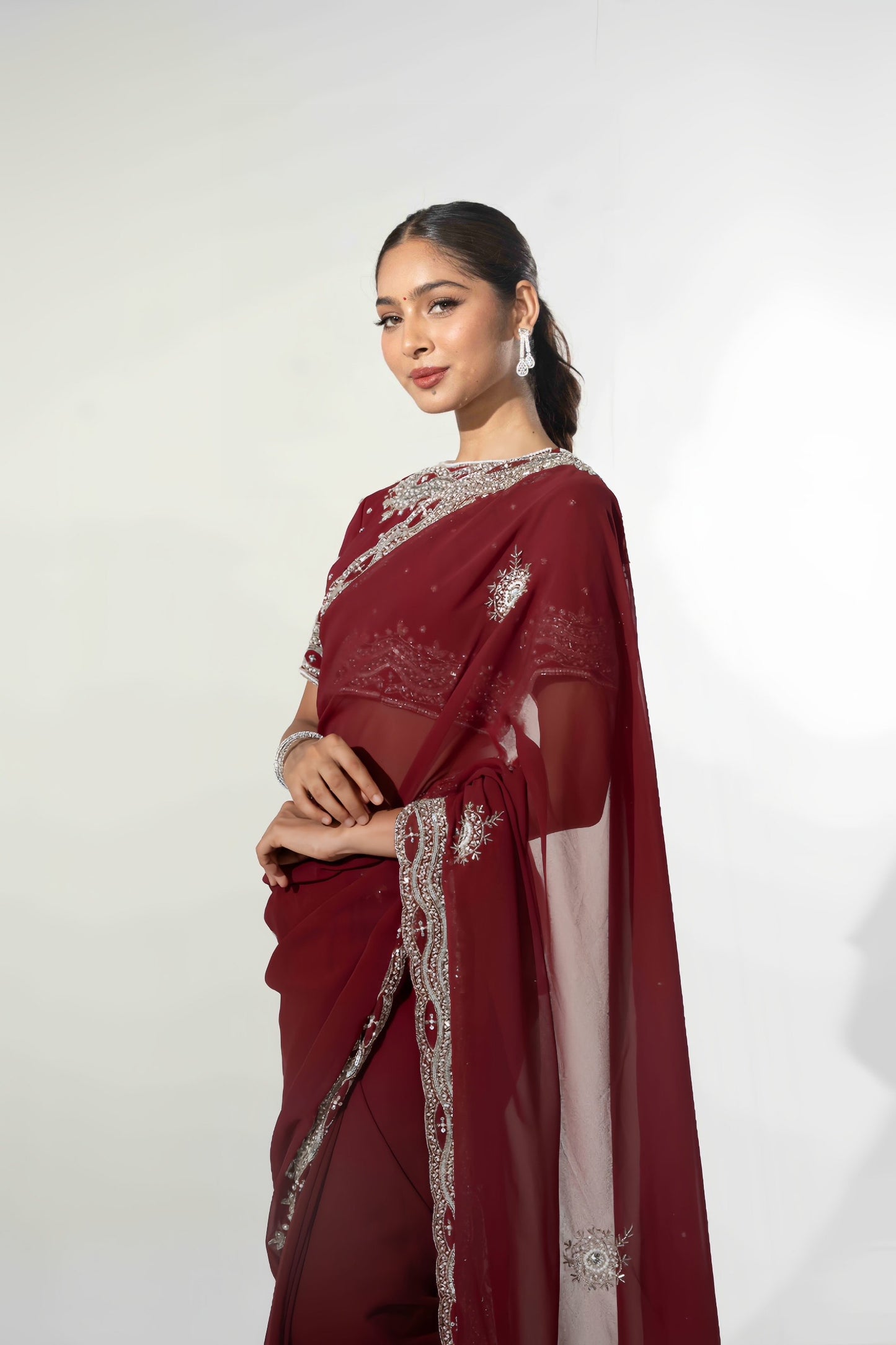 Hangma Maroon Hand Embellished Saree