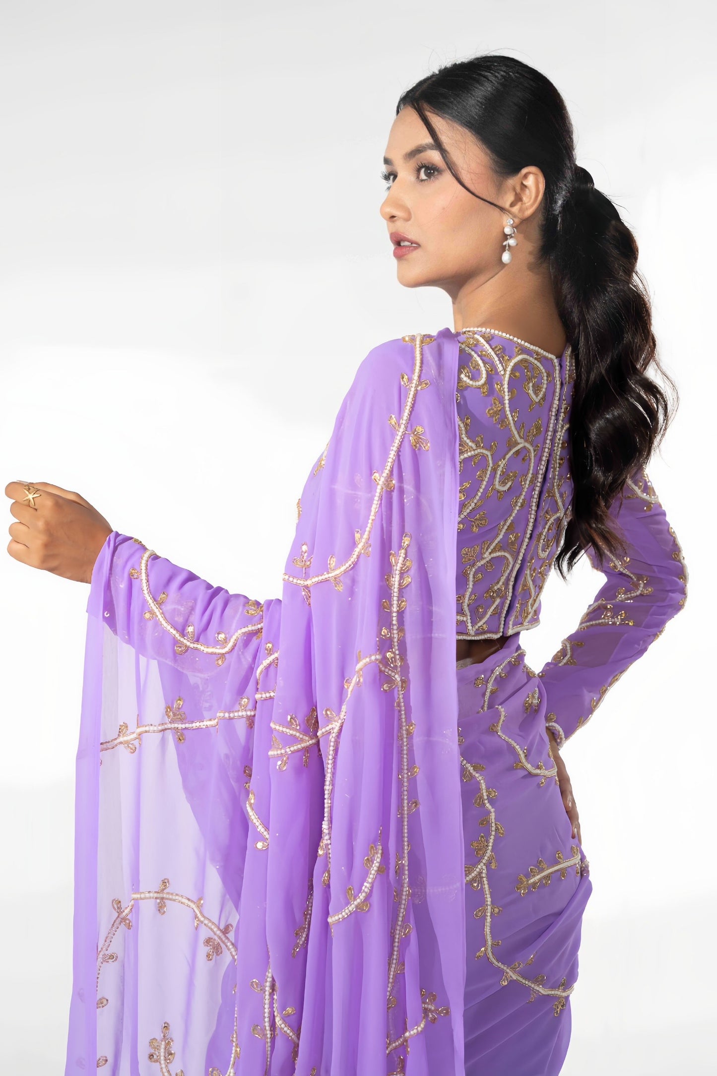 Ritual Purpal Hand Embellished Saree