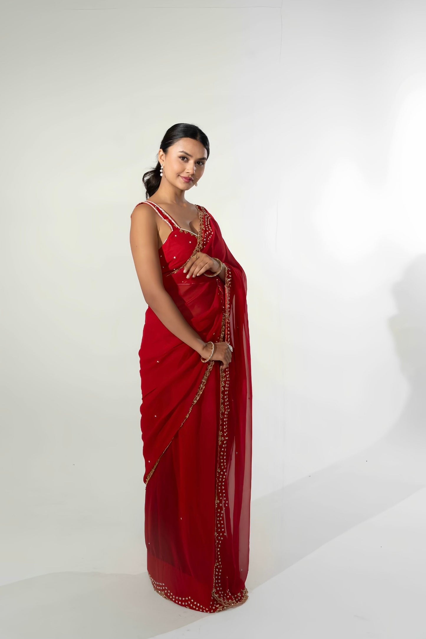 Mimma Red Hand Embellished Saree