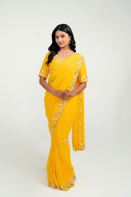 Nam Yellow Hand Embellished Saree