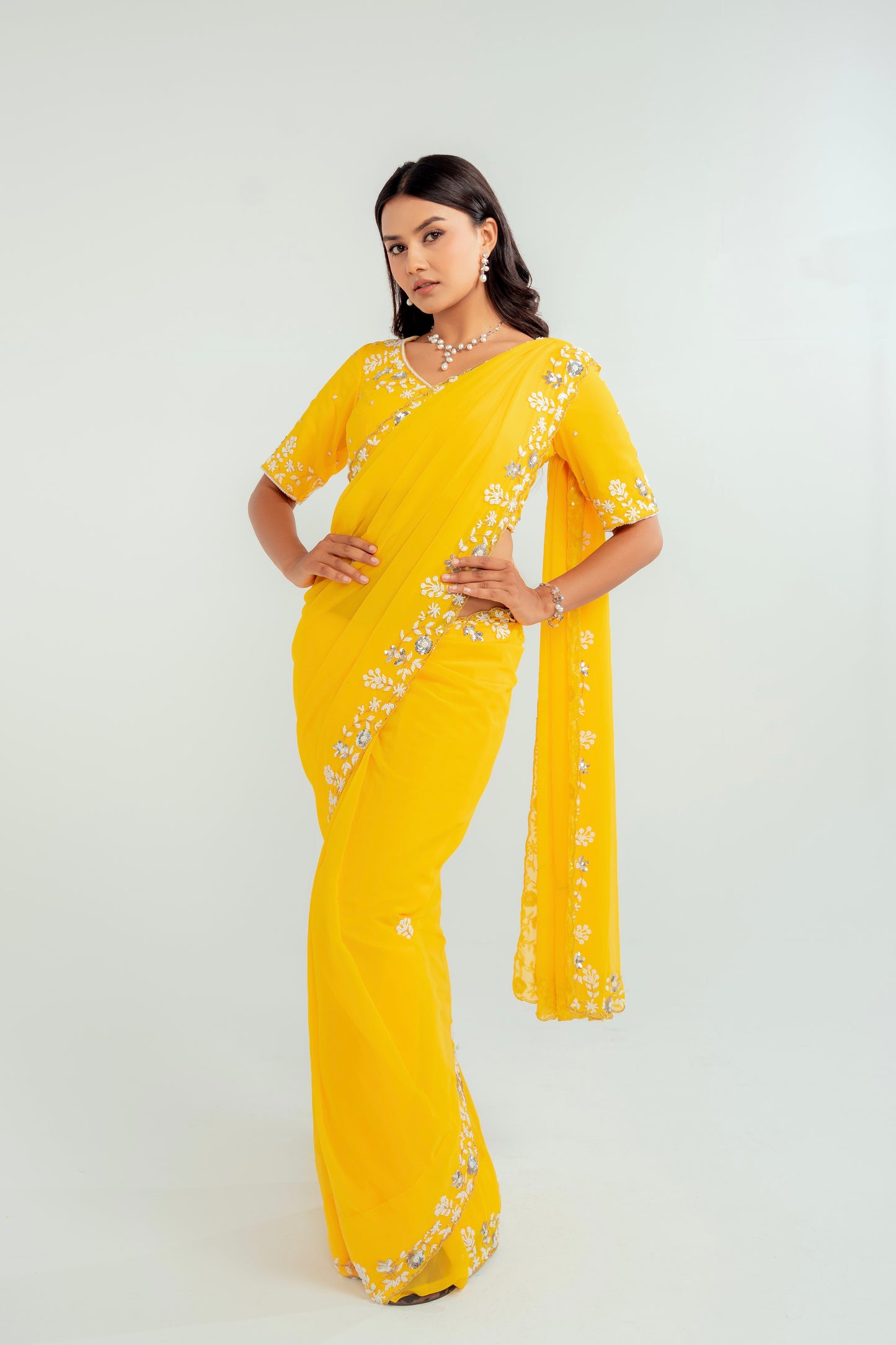 Nam Yellow Hand Embellished Saree