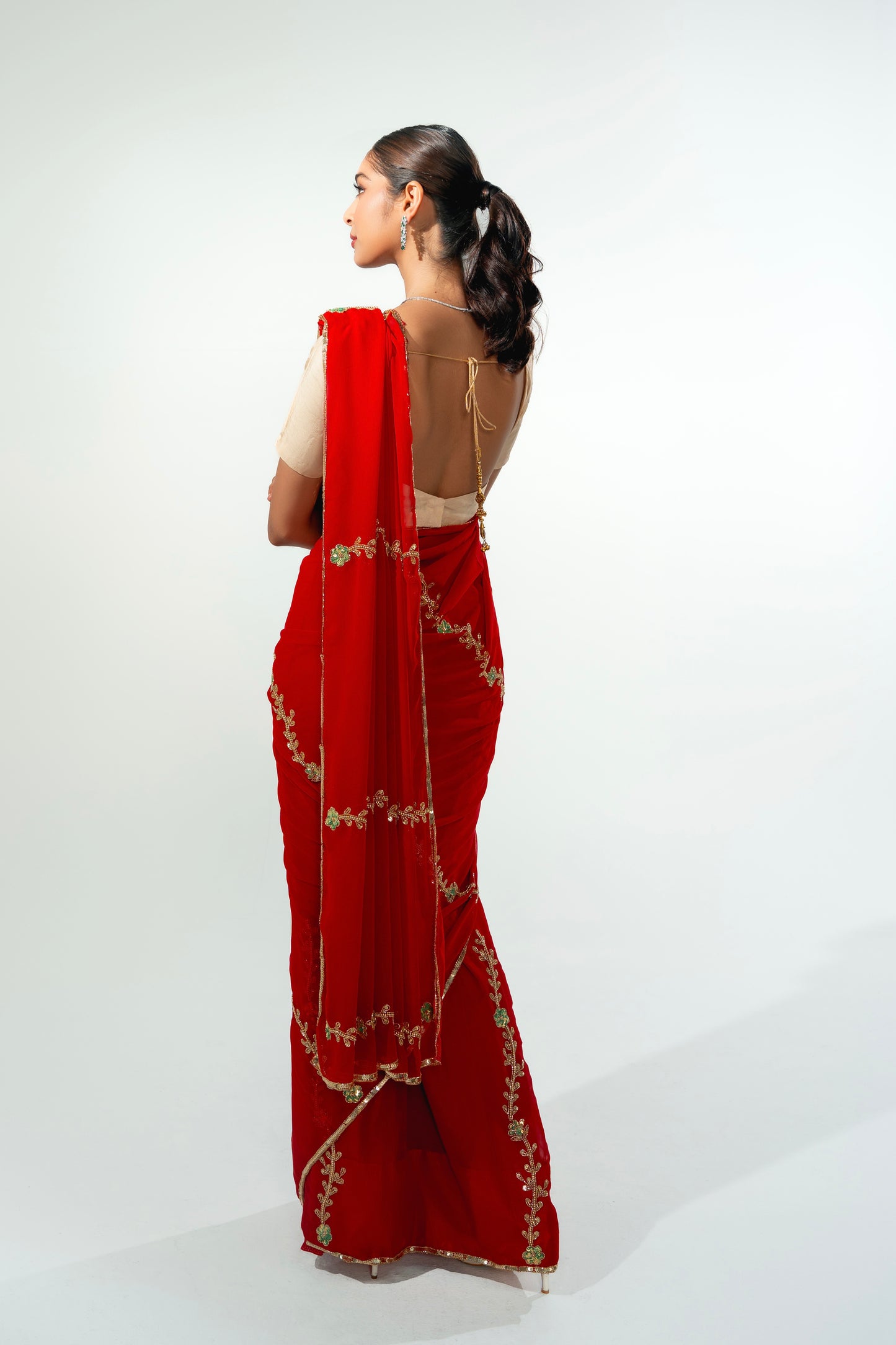 Ruby Red Hand Embellished Saree