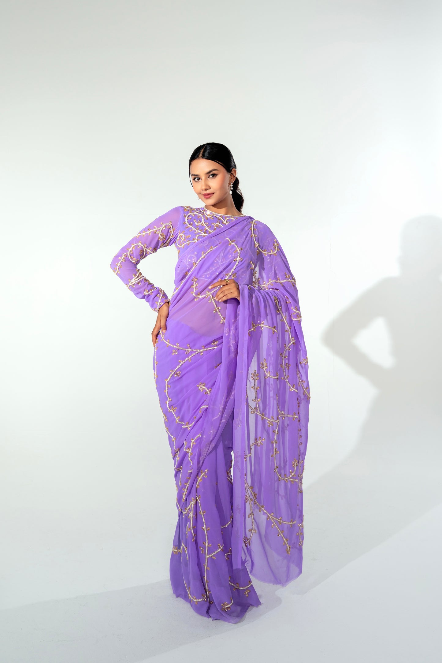 Ritual Purpal Hand Embellished Saree