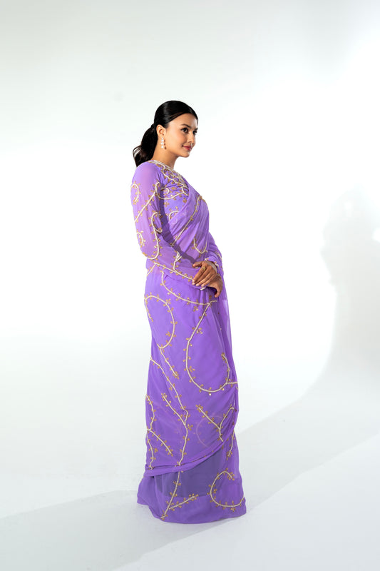 Ritual Purpal Hand Embellished Saree