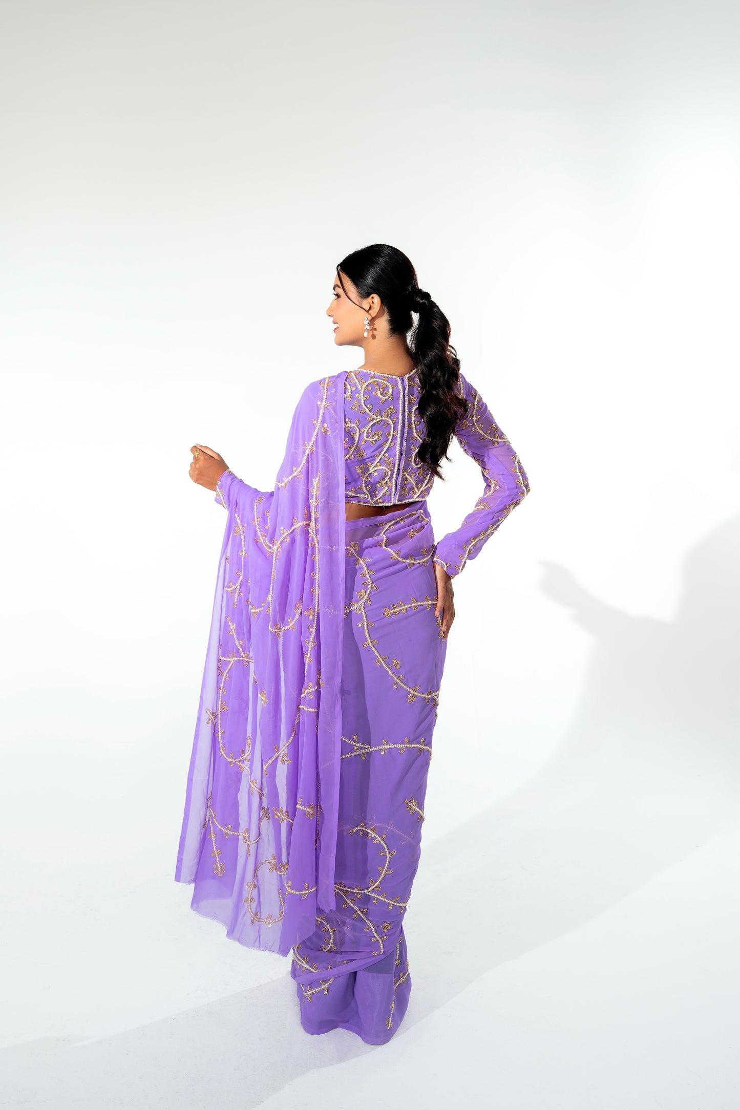 Ritual Purpal Hand Embellished Saree
