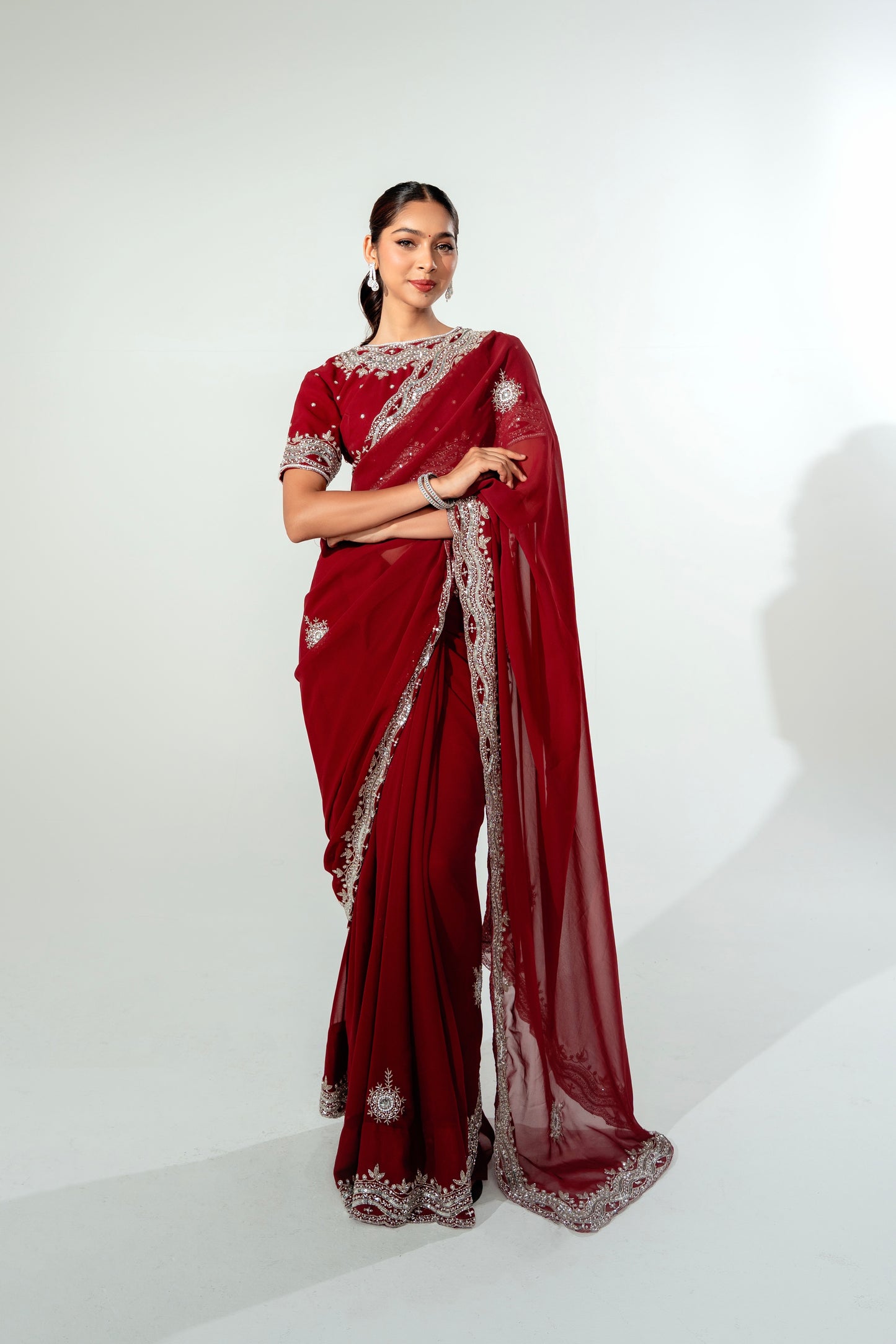 Hangma Maroon Hand Embellished Saree