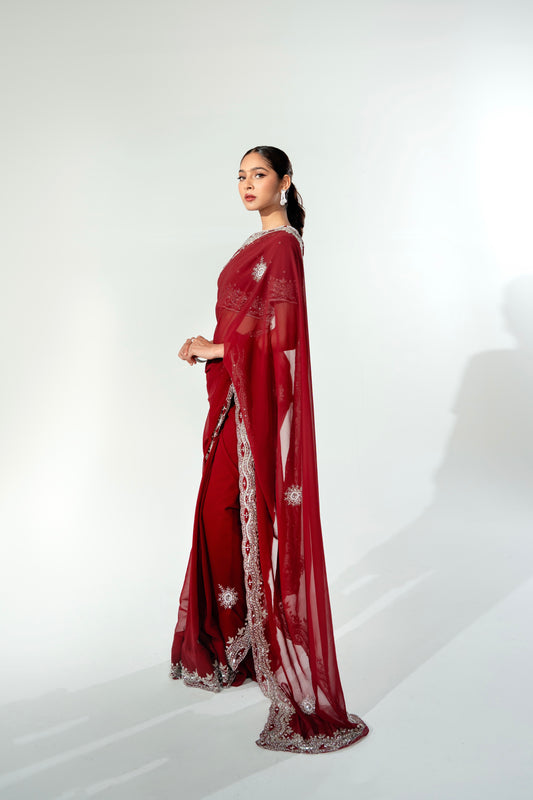 Hangma Maroon Hand Embellished Saree