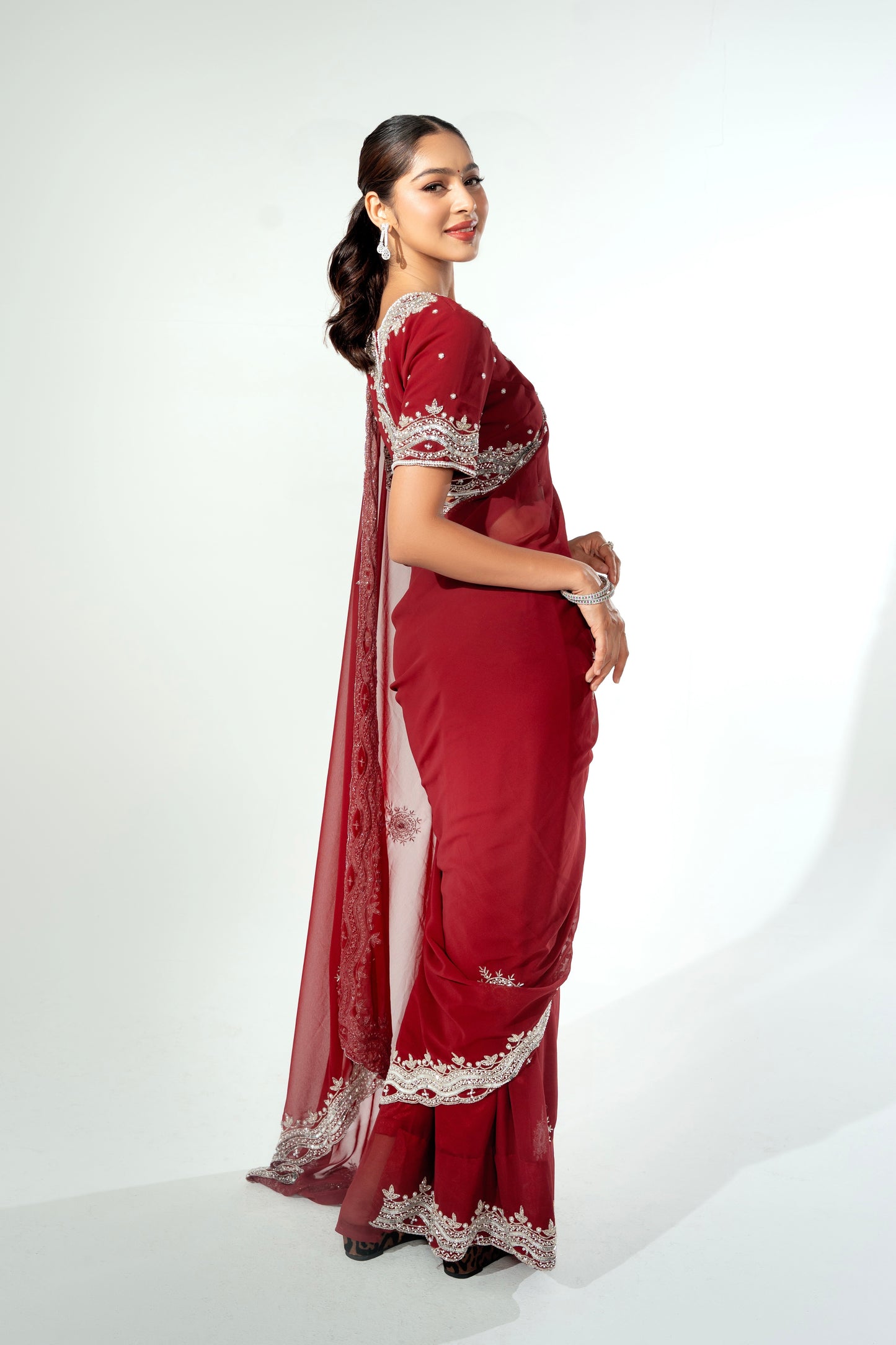 Hangma Maroon Hand Embellished Saree