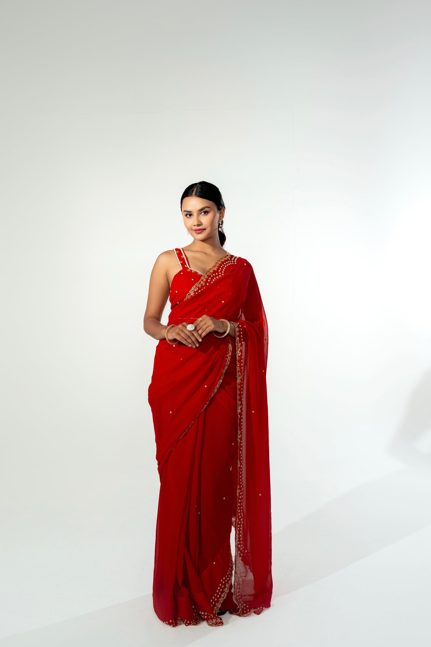 Mimma Red Hand Embellished Saree