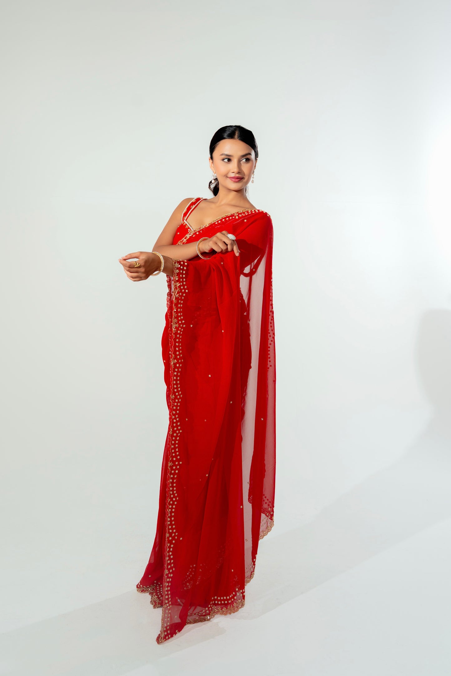 Mimma Red Hand Embellished Saree