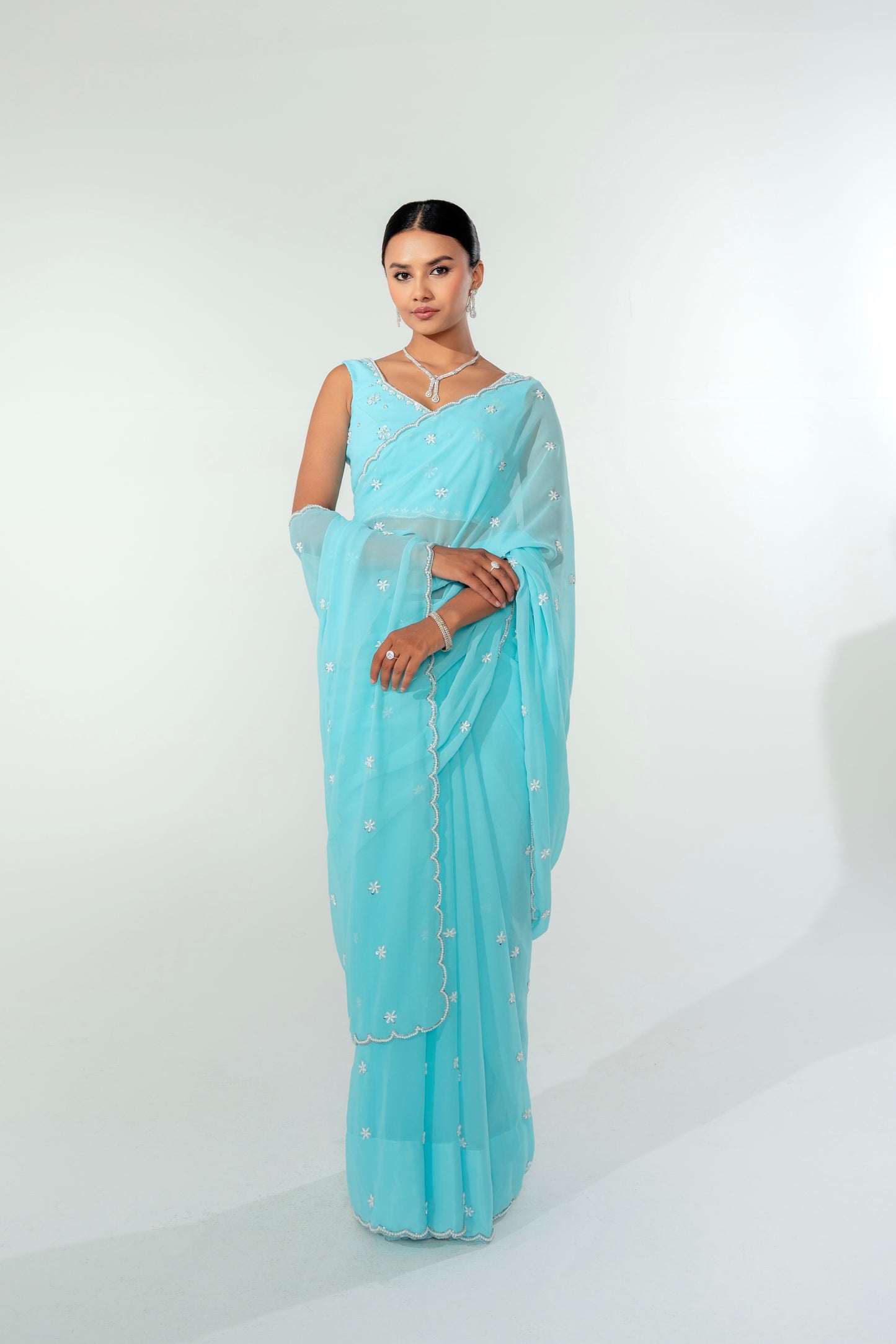 Laav Seafoam Blue Hand Embellished Saree