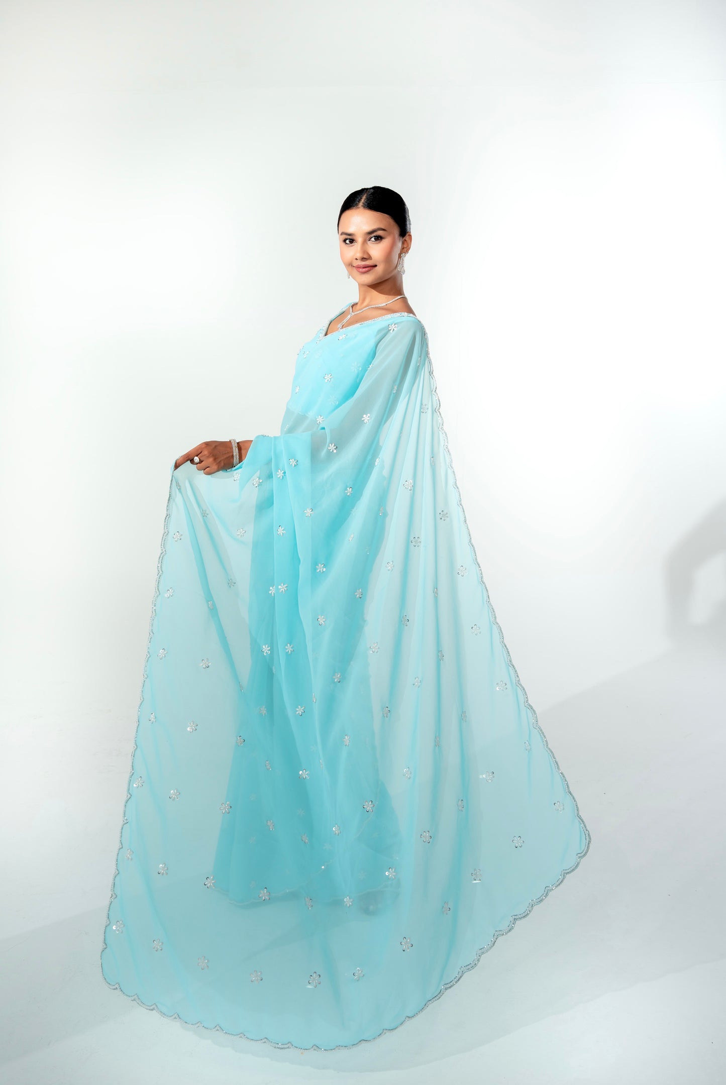 Laav Seafoam Blue Hand Embellished Saree