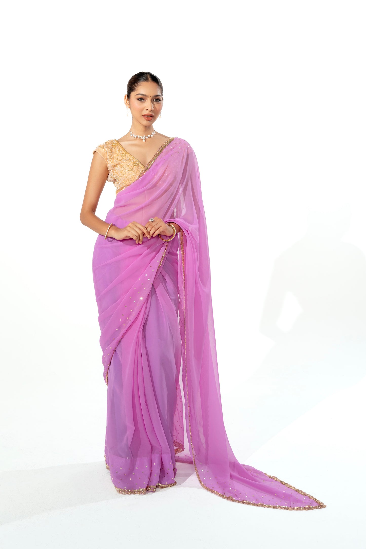 Glabi Blush Pink Hand Embellished Saree