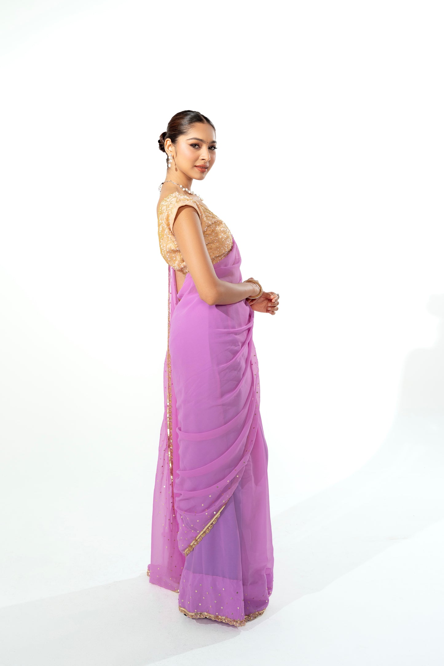 Glabi Blush Pink Hand Embellished Saree