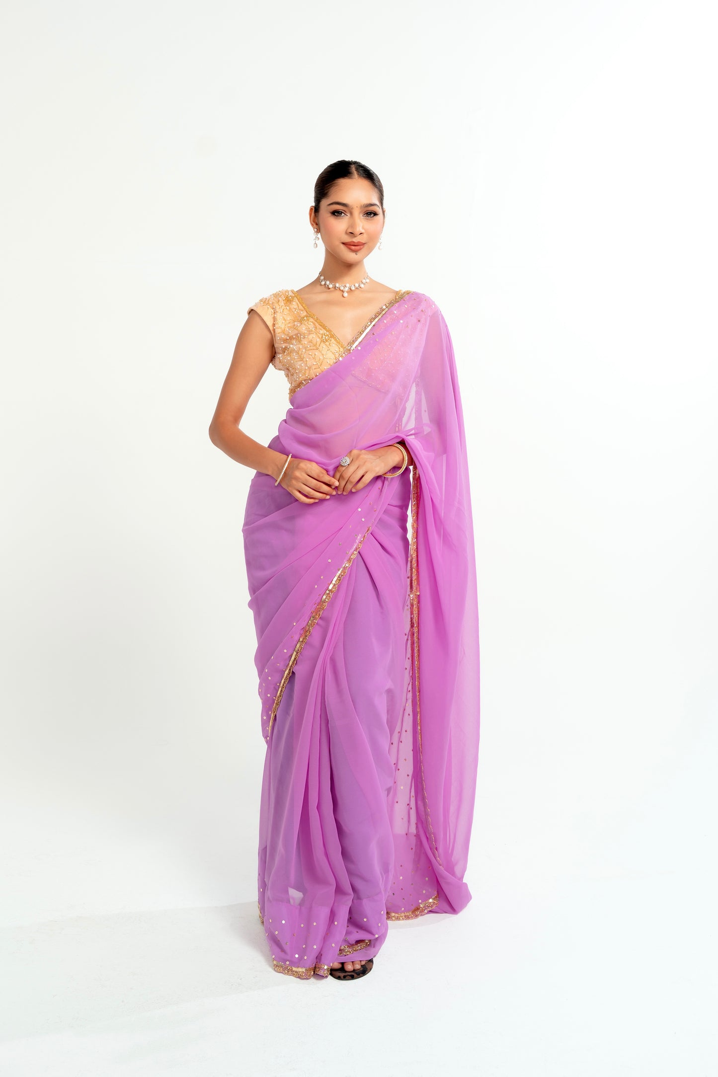 Glabi Blush Pink Hand Embellished Saree
