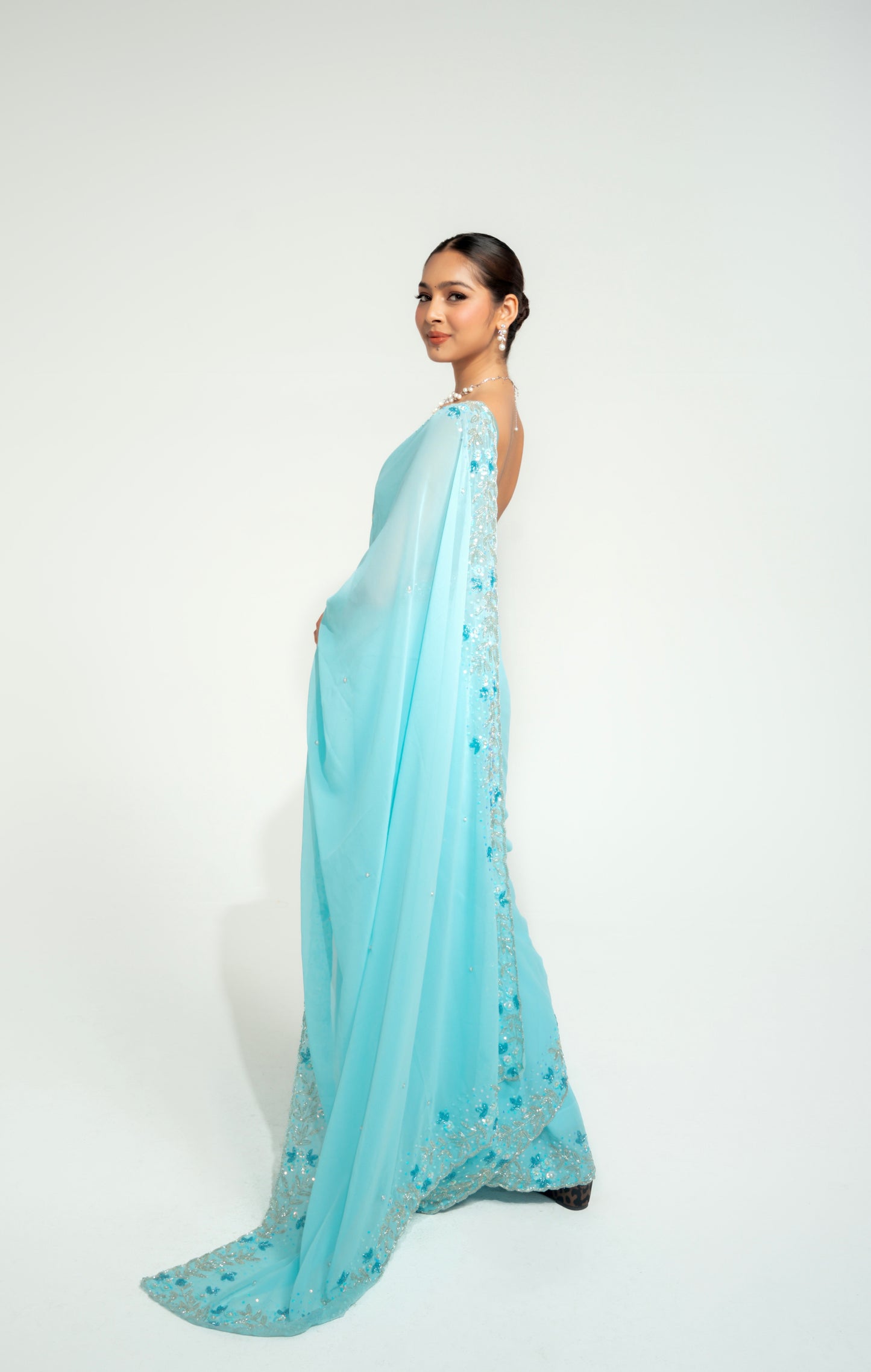 Sital Seafoam Blue Hand Embellished Saree