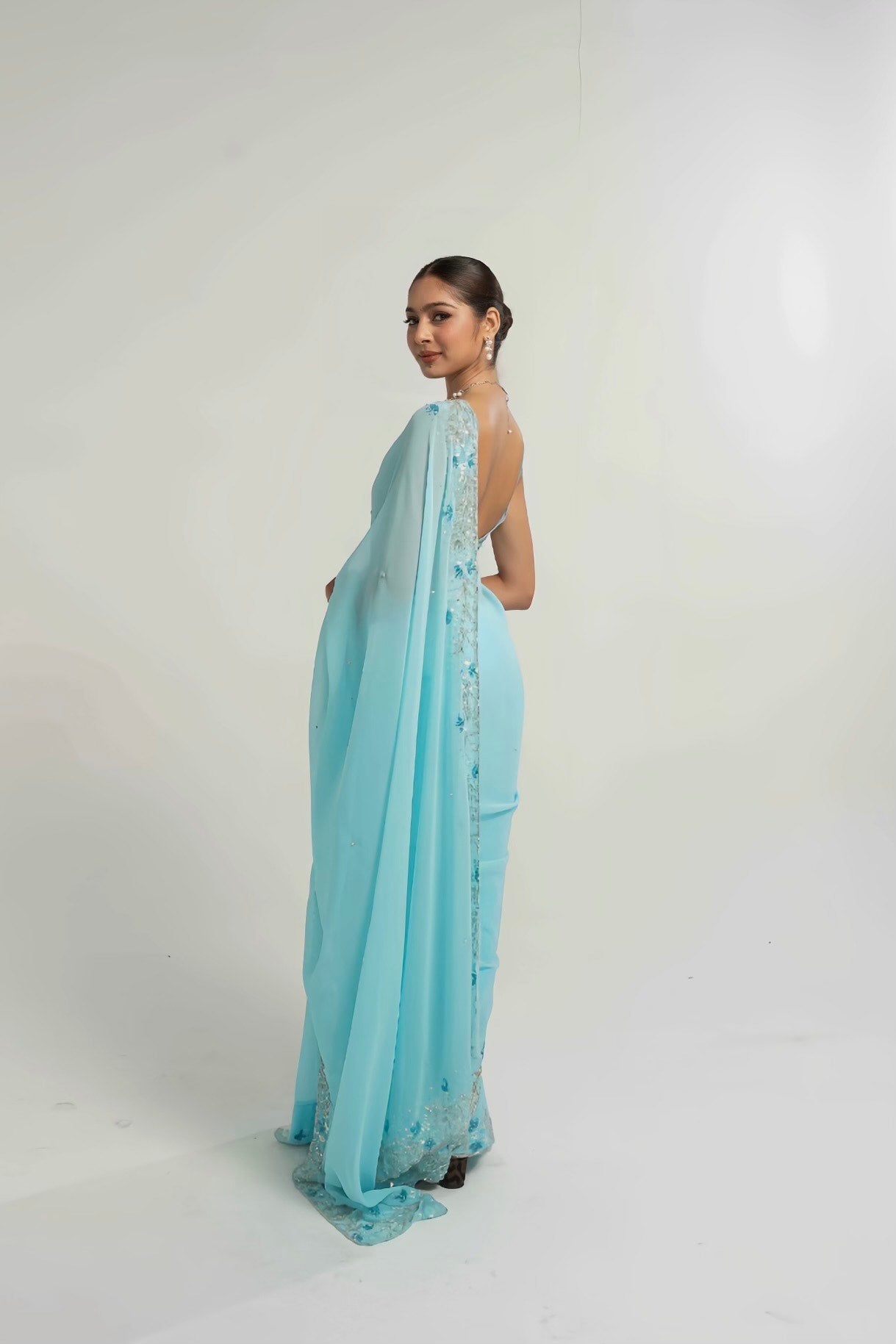 Sital Seafoam Blue Hand Embellished Saree