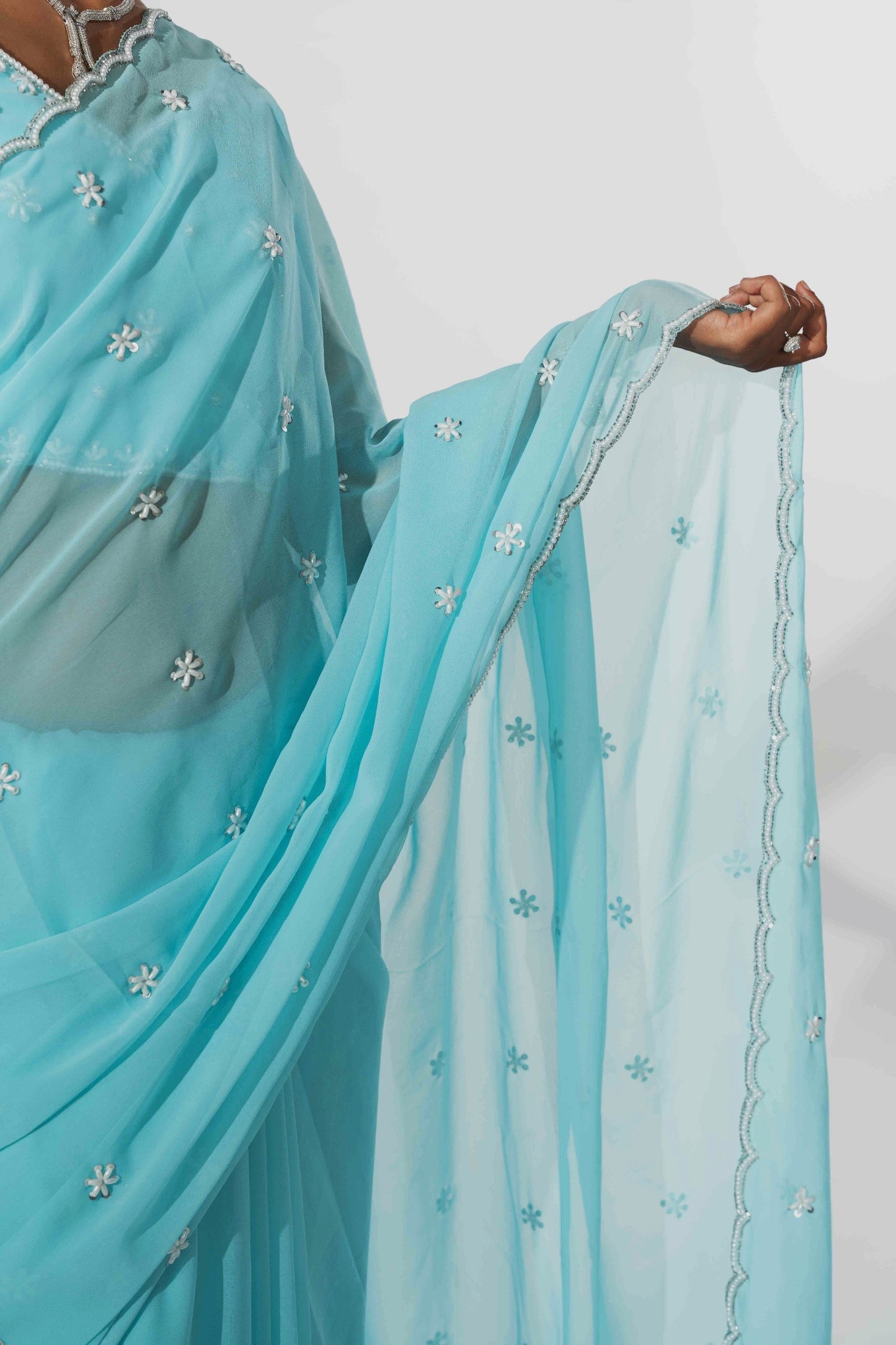 Laav Seafoam Blue Hand Embellished Saree